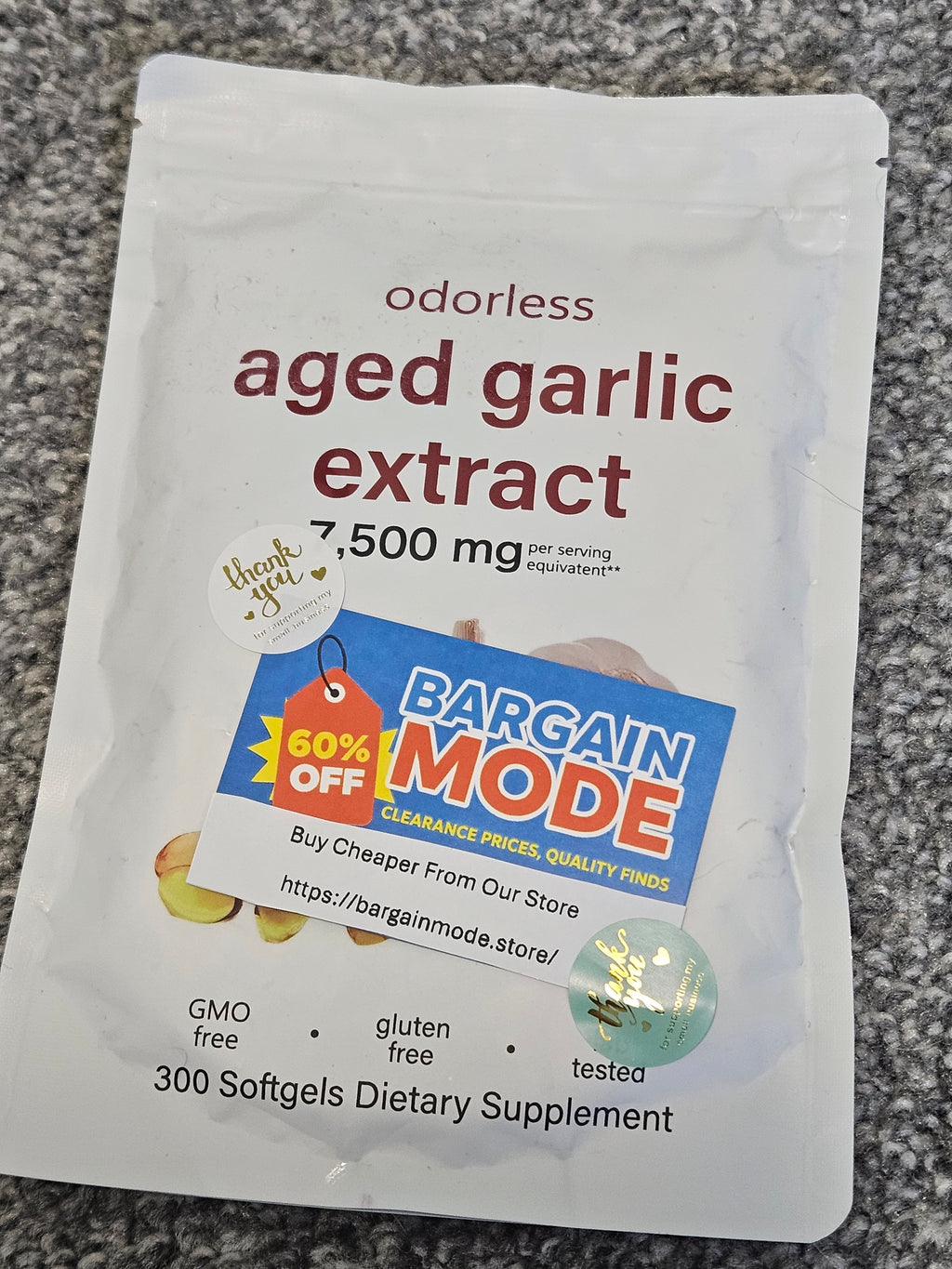 Odorless Aged Garlic Extract 7500mg - 300 Softgels | GMO Free | Gluten Free | Lab Tested