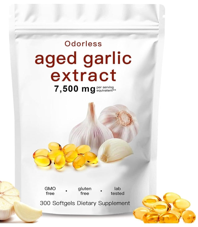 Odorless Aged Garlic Extract 7500mg - 300 Softgels | GMO Free | Gluten Free | Lab Tested