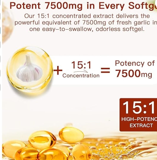 Odorless Aged Garlic Extract 7500mg - 300 Softgels | GMO Free | Gluten Free | Lab Tested