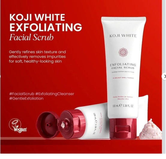 Koji White Exfoliating Facial Scrub Face Wash 1% Walnut Shell Powder 100g